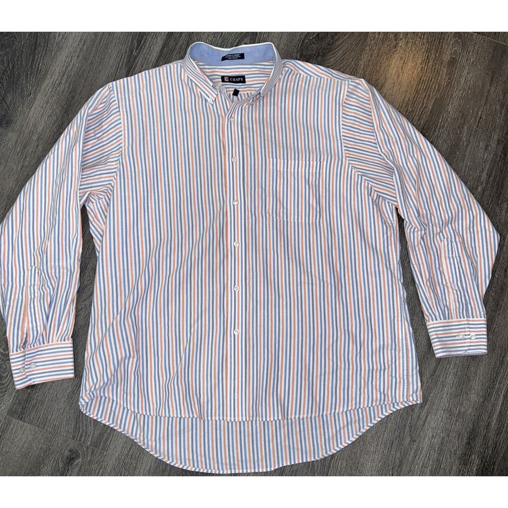 Chaps 17 34/35 Classic Fit Blue & Pink Striped Button Down Long Sleeved